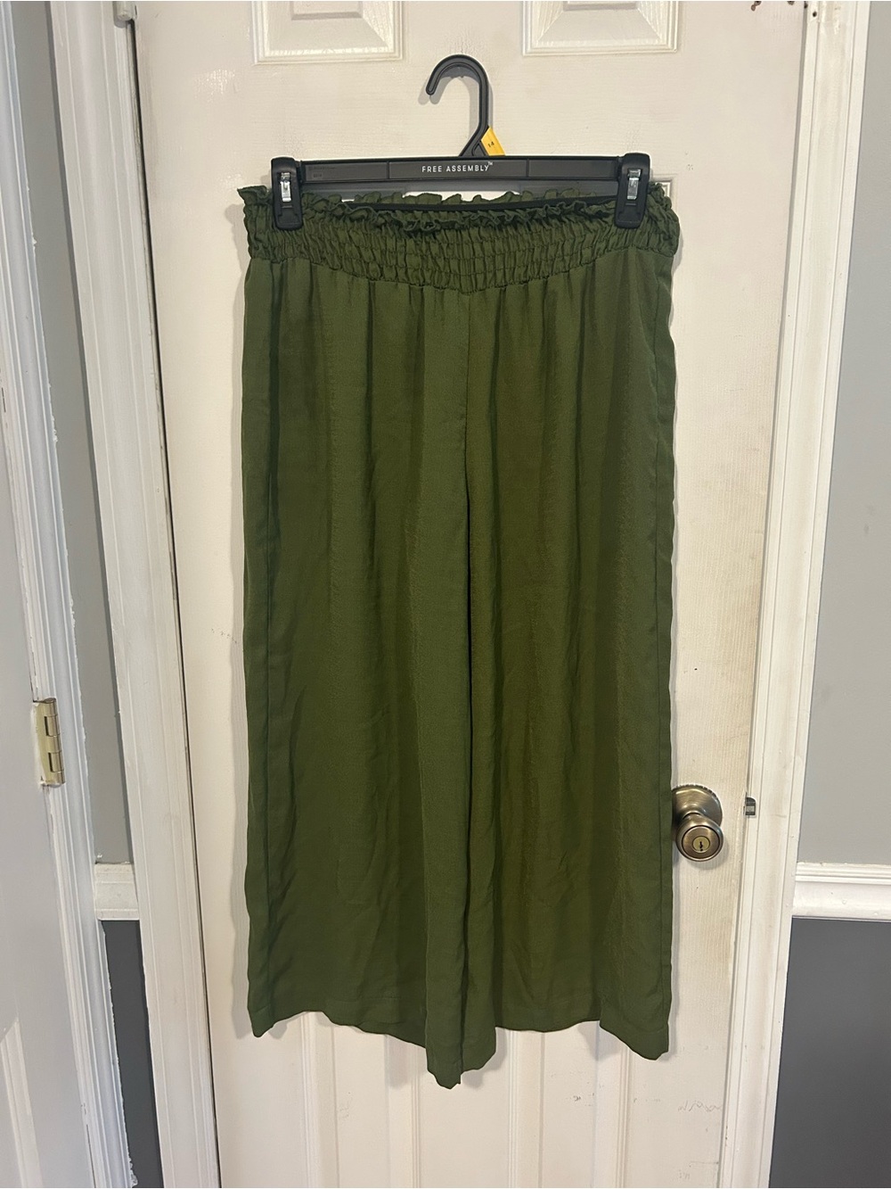 Olive Green Elastic Waist Wide Leg Pants